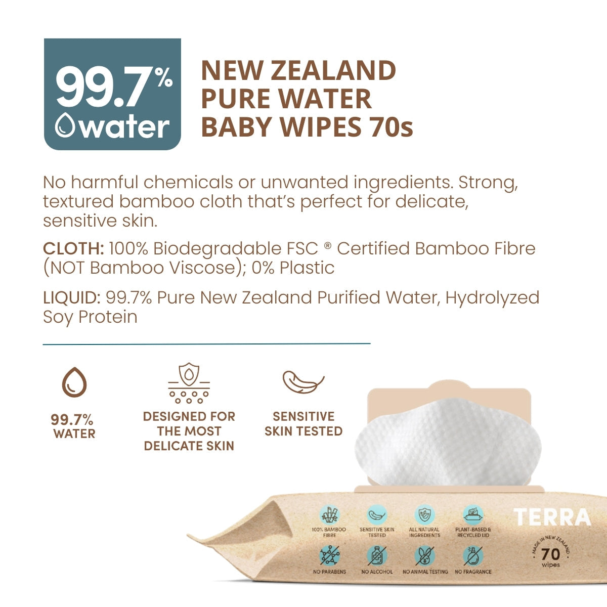 Pure Water Baby Wipes 70s TERRA