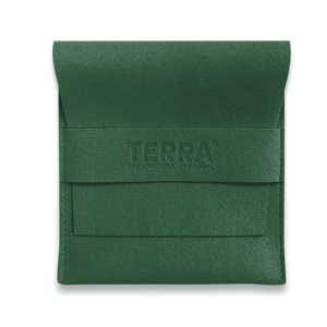 Green pouch with 'TERRA' branding on a white background
