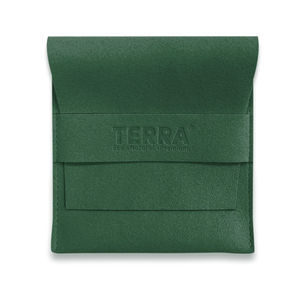 Green pouch with 'TERRA' branding on a white background