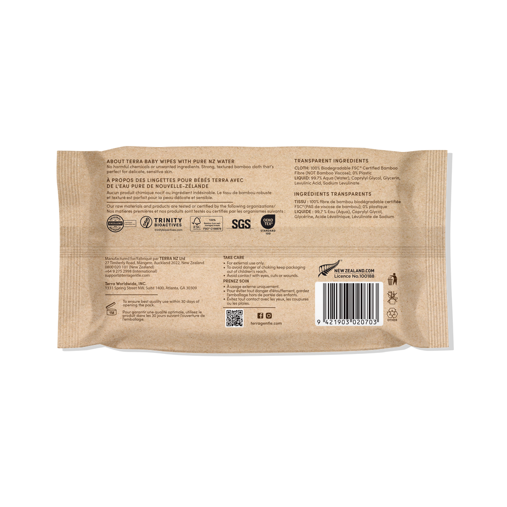 Terra Pure Water Baby Bamboo Wipes Travel Pack 24s