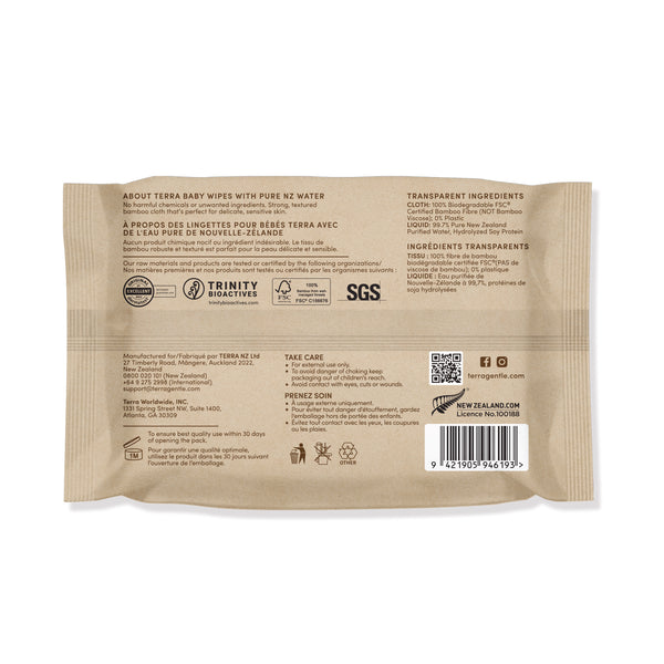 Terra Pure Water Baby Bamboo Wipes Travel Pack 24s