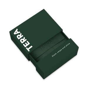 Minimal dark green Terra wipes packaging with modern premium branding