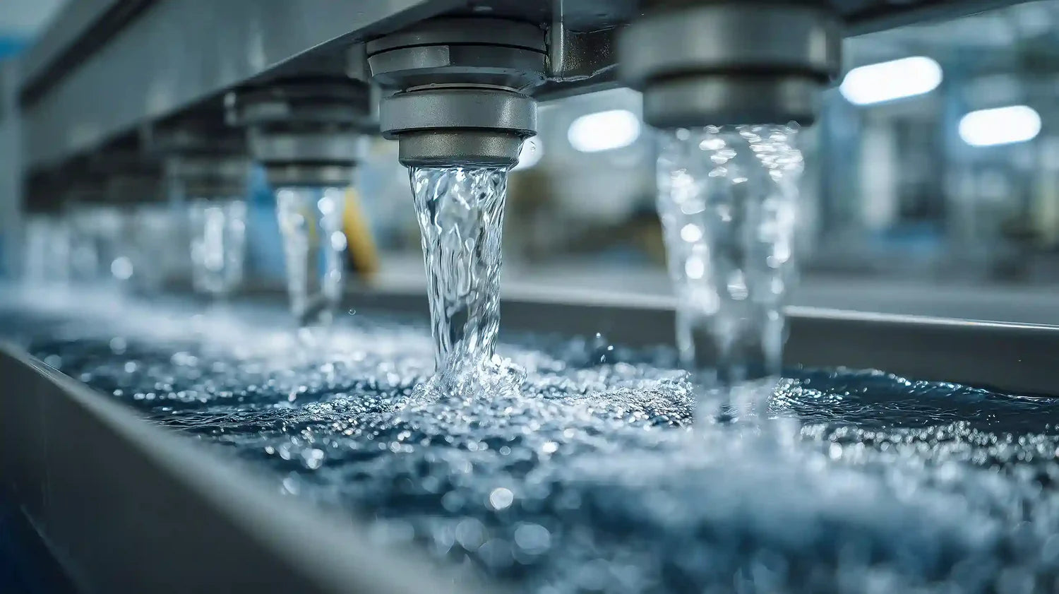 Close-up of a water tap with water flowing into a basin.